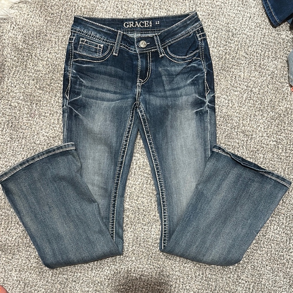 Grace Blue Boot Cut Jeans with Classic Fading